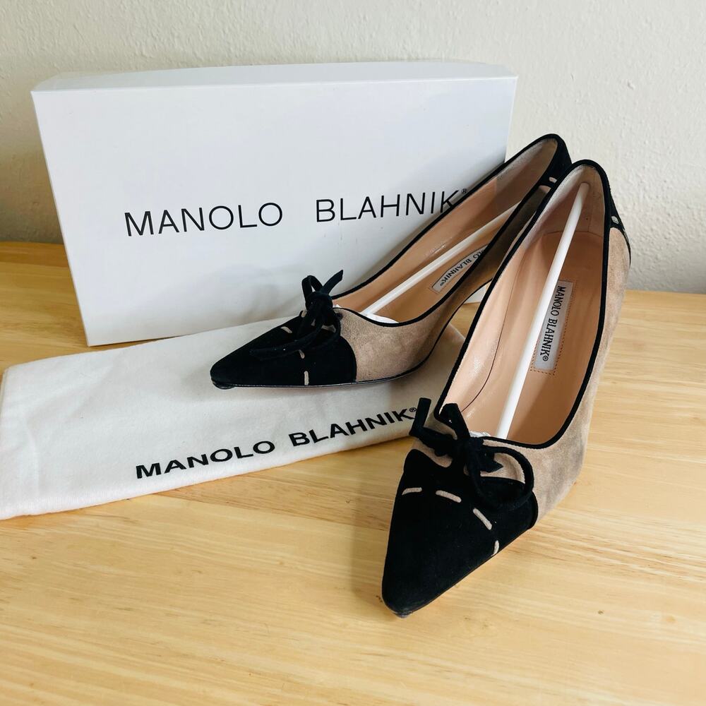 Manolo Blahnik Tan and Black Heels